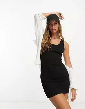 Черное платье мини в рубчик с овальным вырезом ASOS