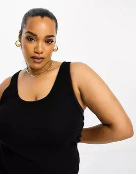 Черное платье мини в рубчик с овальным вырезом ASOS DESIGN Curve