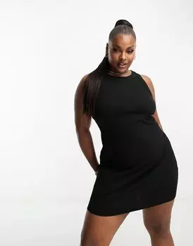 Черное платье мини в рубчик спереди ASOS DESIGN Curve Racer