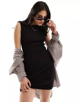 Черное платье мини в рубчик в стиле 90-х ASOS