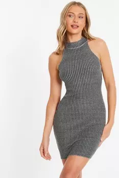 Черное платье-мини в рубчик в стиле гоночной гонки QUIZ Clothing