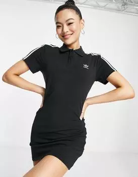 Черное платье-поло с тремя полосками adidas Originals