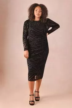 Черное платье приталенного кроя в полоску с зеброй Curve на подкладке Live Unlimited, черный