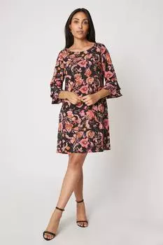 Черное платье прямого кроя с рукавами-фонариками Petite Wallis, черный