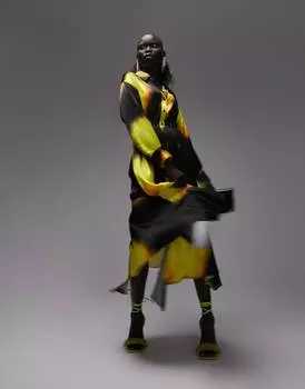 Черное платье-рубашка миди цвета кобальт с принтом затмения Topshop Petite