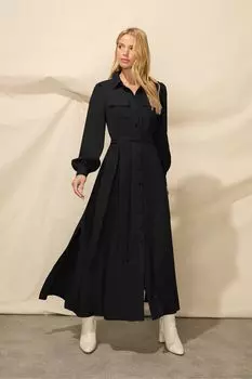 Черное платье-рубашка миди с карманами Ro&Zo, черный