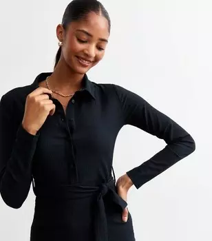 Черное платье-рубашка миди с жатым эффектом New Look, черный