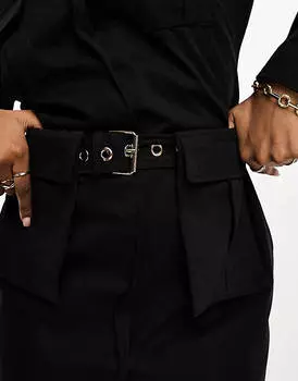 Черное платье-рубашка мини со съемным поясом Simmi