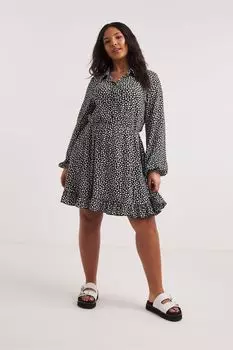 Черное платье-рубашка Mono с вафельным принтом Simply Be, черный