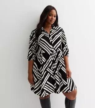 Черное платье-рубашка с рукавом 1/2 Curves и принтом New Look, синий