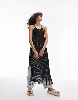 Черное платье ручной вязки макраме Topshop