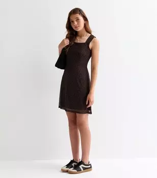 Черное платье с квадратным вырезом для девочек с цветочным принтом New Look, черный