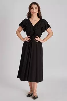 Черное платье с V-образным вырезом MG1842 MADMEXT