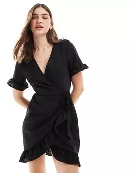 Черное платье с запахом и рюшами Vero Moda