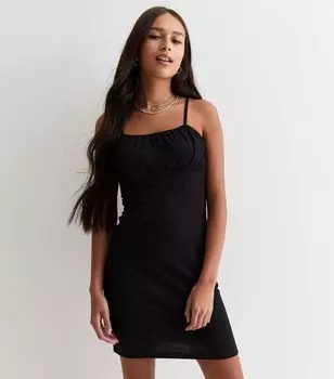 Черное платье в рубчик со сборками для девочек New Look, черный