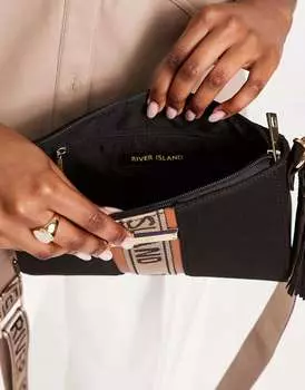 Черное плечо через плечо с логотипом River Island