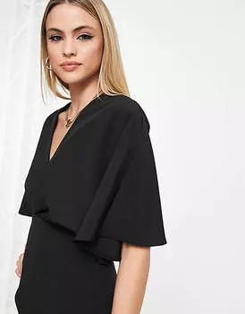 Черное плиссированное блузонное платье миди ASOS DESIGN Tall
