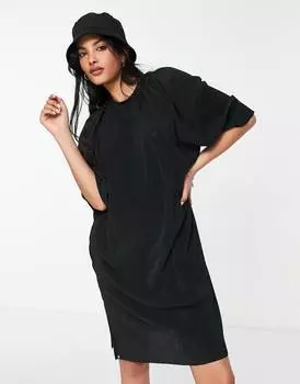 Черное плиссированное платье-футболка adidas Originals Contempo