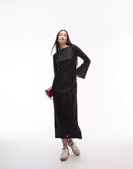 Черное плиссированное платье макси со столбиком Topshop