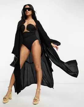Черное пляжное кимоно макси ASOS DESIGN