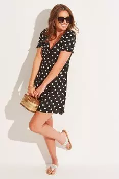 Черное пляжное мини-платье с пышными рукавами и рюшами сзади Pour Moi, черный