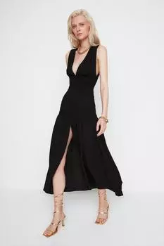 Черное пляжное платье GiPeli с разрезом из коллекции X Moeva tbess22el3173 Trendyol, черный