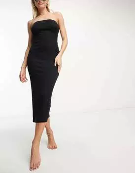 Черное пляжное платье макси бандо в рубчик ASOS Fuller Bust