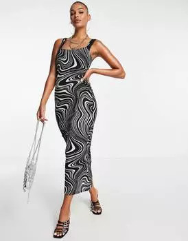Черное пляжное платье макси из флокированной сетки ASOS DESIGN