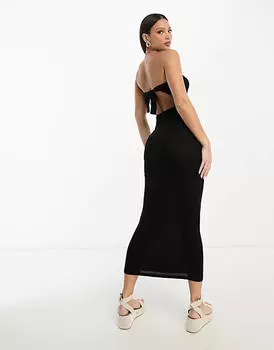 Черное пляжное платье макси в рубчик ASOS DESIGN Tall