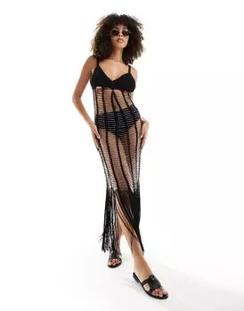 Черное пляжное платье миди премиум-класса крючком Miss Selfridge