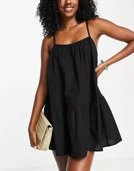 Черное пляжное платье мини на бретелях ASOS DESIGN