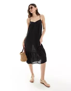 Черное пляжное платье мини на узких бретелях Vero Moda
