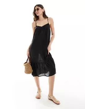 Черное пляжное платье мини с бретелями Vero Moda