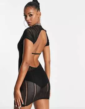 Черное пляжное платье мини с вырезами ASOS DESIGN