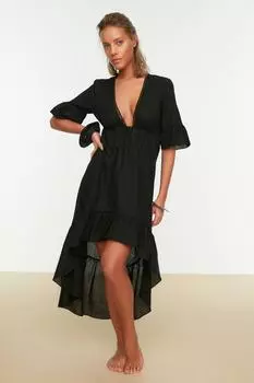 Черное пляжное платье с воланами Trendyol, черный