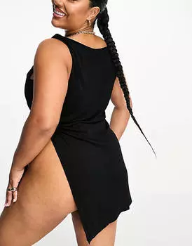 Черное пляжное платье в рубчик ASOS DESIGN Curve