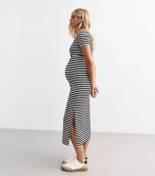 Черное полосатое платье миди для беременных New Look, черный