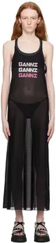 Черное полупрозрачное платье-макси GANNI