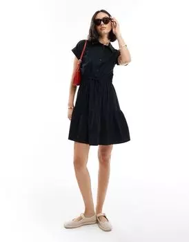 Черное поплиновое платье с v-образным вырезом Threadbare Song