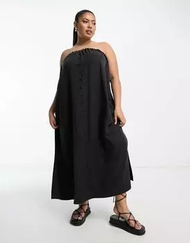 Черное присборенное платье миди на пуговицах ASOS DESIGN Curve для универсальности