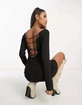 Черное прозрачное платье с перепонками и бретелями на спине ASYOU