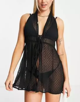 Черное прозрачное пляжное мини-накидка Topshop с отделкой крючком