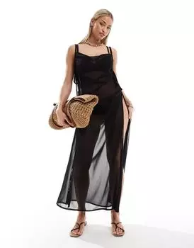 Черное прозрачное пляжное платье макси с квадратным вырезом ASOS Fuller Bust Sarah