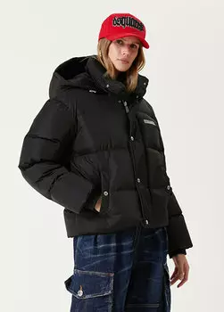 Черное пуховое пальто с логотипом и капюшоном Dsquared2