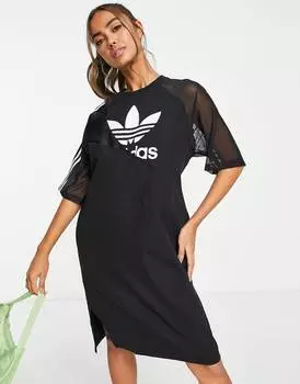 Черное яркое платье-футболка adidas Originals adicolour