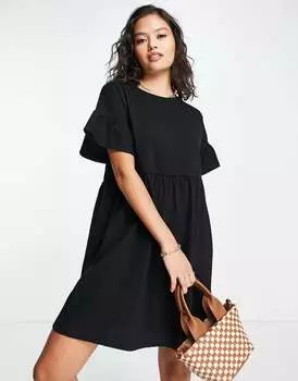 Черное ярусное платье мини с оборками River Island