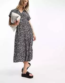 Черное разноцветное платье миди с абстрактным размытым узором Whistles