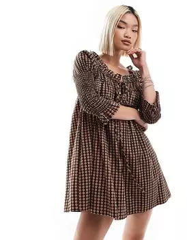 Черное разноцветное платье мини в клетку с принтом и завязками Free People