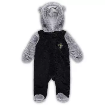 Черное/серое спальное белье New Orleans Saints для новорожденных и младенцев с флисовой овсянкой Тедди и молнией во всю длину Outerstuff