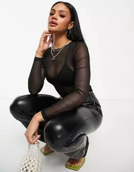 Черное сетчатое боди с длинными рукавами ASOS DESIGN